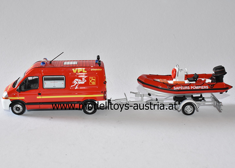 Renault Master mit Anhänger und Schlauchboot FEUERWHR 1:43 Eligor Renault Master mit Anhänger und Schlauchboot FEUERWHR 1:43 Eligor