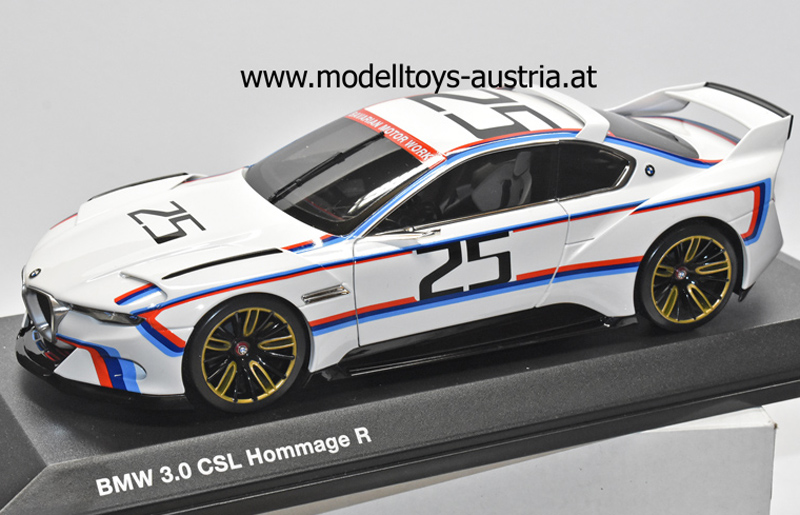 BMW 3.0 CSL R Hommage Concept Car PEBBLE BEACH 25 weiss mit Schnitzer Streifen 1:18 BMW 3.0 CSL R Hommage Concept Car PEBBLE BEACH 25 weiss mit Schnitzer Streifen 1:18