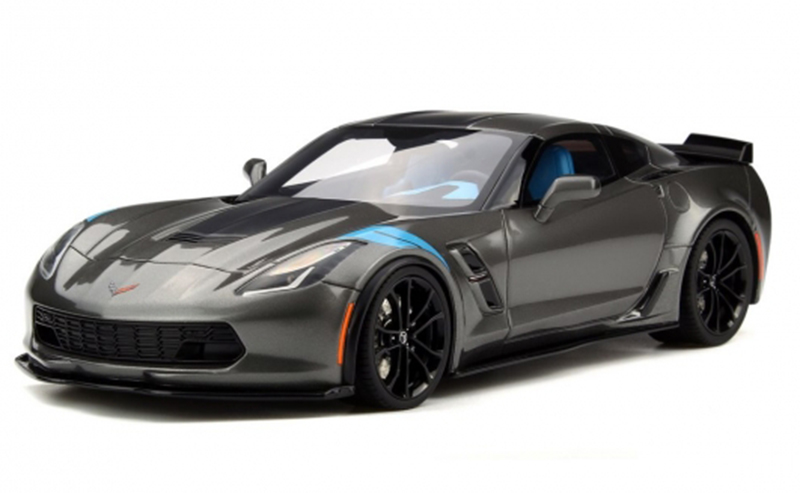 Chevrolet Corvette C7 Grand Sport 2017 grau metallik mit blauen Kotflügel und schwarzen Streifen 1:18 Chevrolet Corvette C7 Grand Sport 2017 grau metallik mit blauen Kotflügel und schwarzen Streifen 1:18