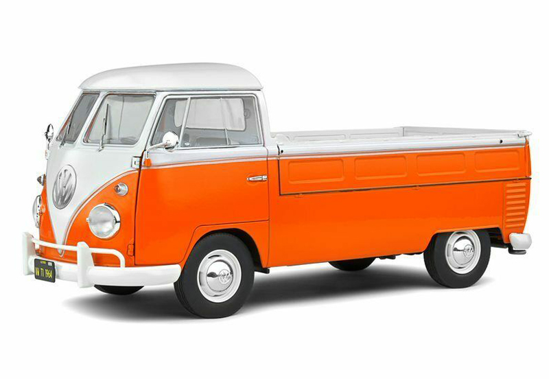 VW T1 Pritschenwagen Transporter Bulli Pick up 1950 mit Surfbrett orange  1:18, Modelltoys-Austria - Modellauto